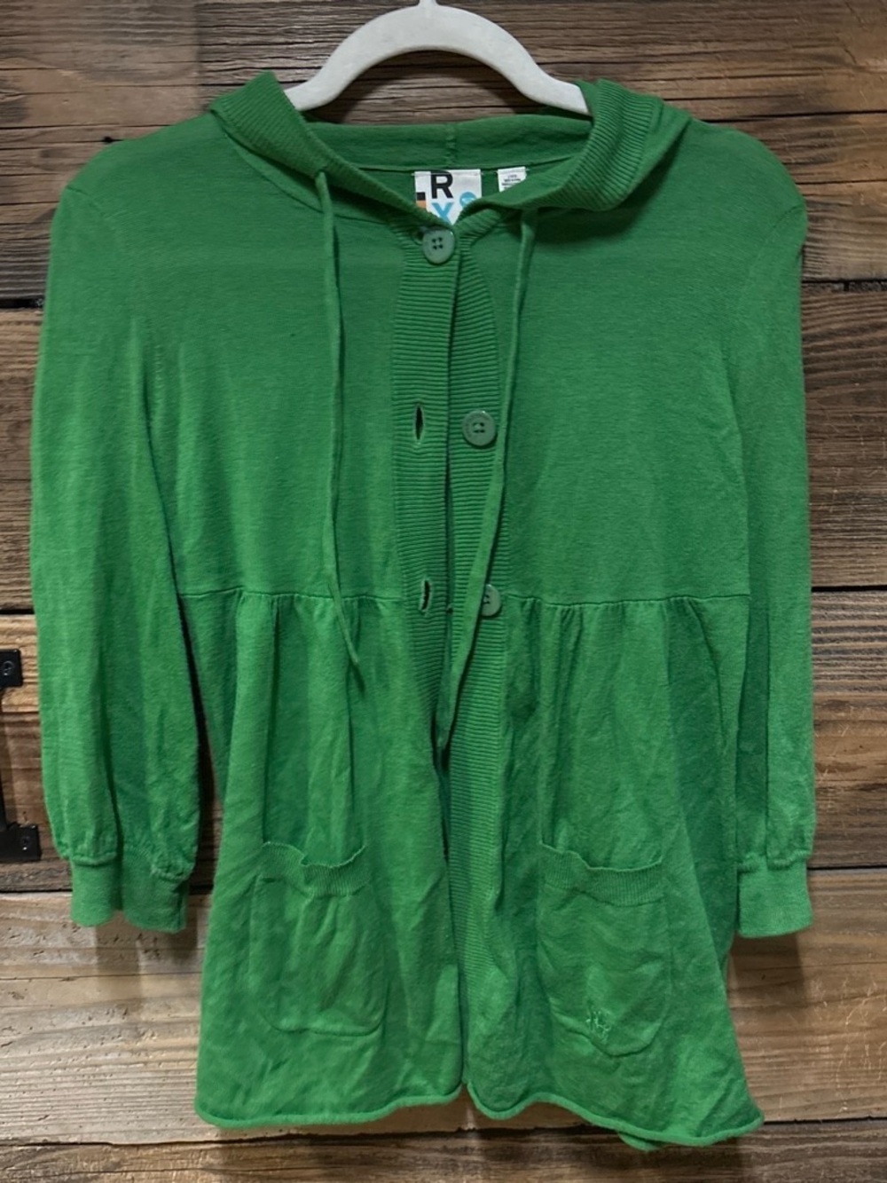 Roxy Green Hooded Button Cardigan Babydoll Style